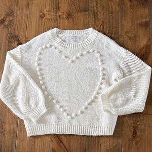 Jillian Harris White Pom-Heart Knit Sweater - Women's Cozy Crewneck